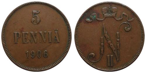 Finlandiya 1906 Yılı 5 Pennia ÇÇT (+)