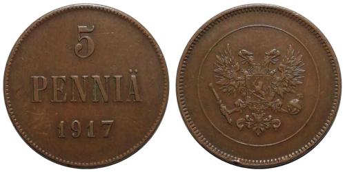 Finlandiya 1917 Yılı 5 Pennia ÇÇT (+)