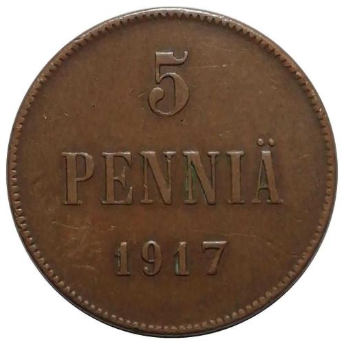 Finlandiya 1917 Yılı 5 Pennia ÇÇT (+)