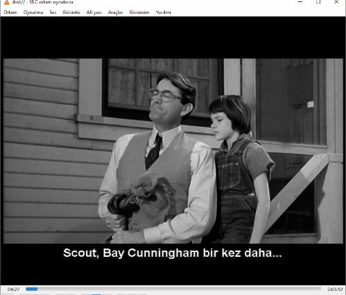 bülbülü öldürmek  dvd   (PC'de denenmiştir/izlenmiştir)  gregory peck mary badham philip alford john menga ruth white rosemary murphy (to kill a mockingbird)  harper lee
