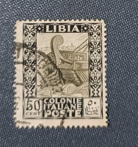 İtalyan işgalindeki LIBYA Pul 50c Gemi (1921) _ damgalı
