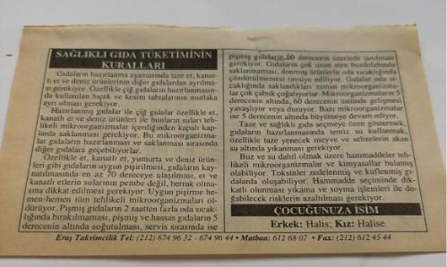 29 Ocak 2006-Orijinal Takvim Yaprağı-Doğum Günü-Söz,Nişan,Nikâh,Düğün ve Önemli Günler Hediyesi-ERAŞ Hizmet Takvimi-Ayet,Hadis (Kasım:83)-Greenwich saatiyle 14.16'da İçtima olacaktır.-Sağlıklı Gıda Tüketiminin Kuralları-Çocuğunuza İsim-Erkek:Halis,Kız:Halise