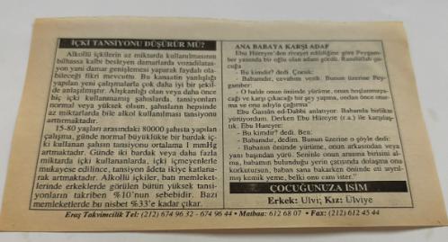 26 Şubat 2006-Orijinal Takvim Yaprağı-Doğum Günü-Söz,Nişan,Nikâh,Düğün ve Önemli Günler Hediyesi-ERAŞ Hizmet Takvimi-Ayet,Hadis (Kasım:111)-(Riyazü's s-Salihin,1/246)-İçki Tansiyonu Düşürür mü?-Ana Babaya Karşı Adap-Çocuğunuza İsim-Erkek:Ulvi,Kız:Ülviye