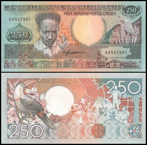 Suriname 1988 Yılı 250 Gulden Kağıt Para Çil ( UNC ) Koleksiyon Para