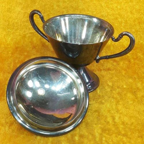 VINTAGE GÜMÜŞ KAPLAMA KAPAKLI METAL ŞEKERLİK