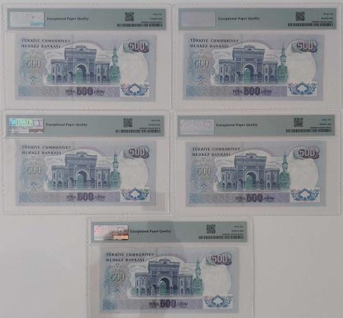 6.EMİSYON 2.TERTİP 500 TÜRK LİRALARI ONAYLI TAKİP SIRALI O20003200-201-202-203-204 SERİ NUMARALI ORİJİNAL KAĞIT PARA NADİR NUMARALI ÇİLL