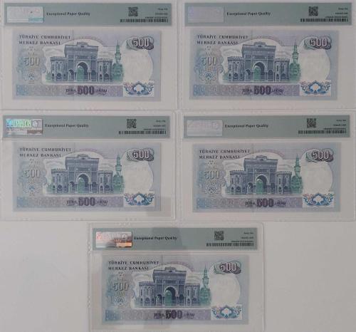 6.EMİSYON 2.TERTİP 500 TÜRK LİRALARI ONAYLI TAKİP SIRALI O20003200-201-202-203-204 SERİ NUMARALI ORİJİNAL KAĞIT PARA NADİR NUMARALI ÇİLL