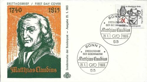 1965 Almanya Şair Matthias Claudius FDC