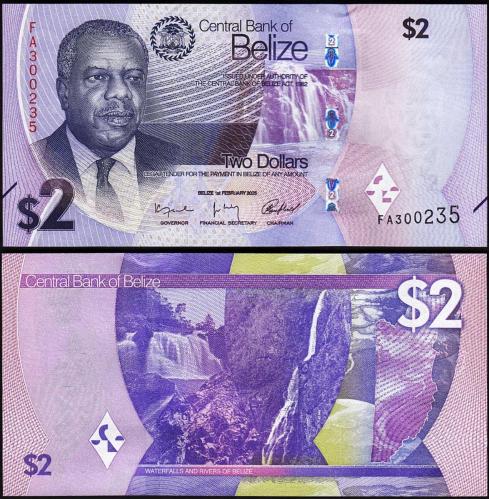 BELİZE 2 DOLAR 2025, P#73, ÇİL, ESKİ YABANCI KAĞIT PARA