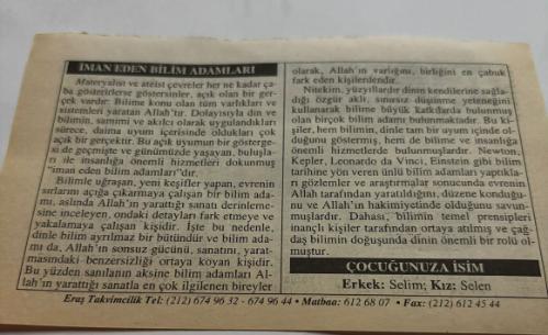 24 Mayıs 2006-Orijinal Takvim Yaprağı-Doğum Günü-Söz,Nişan,Nikâh,Düğün ve Önemli Günler Hediyesi-ERAŞ Hizmet Takvimi-Ayet,Hadis (Hızır:19)-Sokak çocuklarına Şefkat Haftası(24-30 Mayıs)-İman Eden Bilim Adamları-Çocuğunuza İsim:Erkek:Selim,Kız:Selen