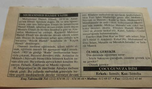 26 Mayıs 2006-Orijinal Takvim Yaprağı-Doğum Günü-Söz,Nişan,Nikâh,Düğün ve Önemli Günler Hediyesi-ERAŞ Hizmet Takvimi-Ayet,Hadis (Hızır:21)-(Tevfik Fikret)-Muhammed Hamdi Yazır-Ölmek Gerekir-Çocuğunuza İsim:Erkek:Semih,Kız:Semiha