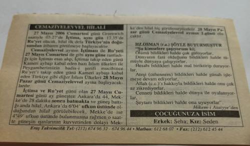 27 Mayıs 2006-Orijinal Takvim Yaprağı-Doğum Günü-Söz,Nişan,Nikâh,Düğün ve Önemli Günler Hediyesi-ERAŞ Hizmet Takvimi-Ayet,Hadis (Hızır:22)-Elmalılı Hamdı Yazır'ın Vefatı(1942)-Cemaziyelevvel Hilali-Hz.Osman(r.a.) Şöyle Buyurmuştur-Çocuğunuza İsim:Erkek:Seha,Kız:Seden