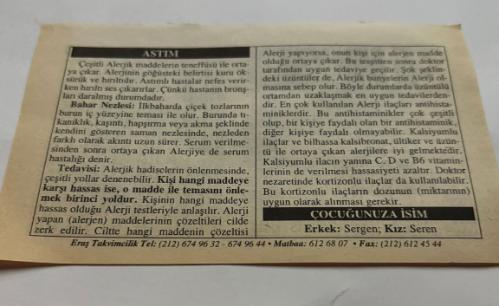 30 Mayıs 2006-Orijinal Takvim Yaprağı-Doğum Günü-Söz,Nişan,Nikâh,Düğün ve Önemli Günler Hediyesi-ERAŞ Hizmet Takvimi-Ayet,Hadis (Hızır:25)-(Riyazü's-Salihin,1/116)-Astım-Çocuğunuza İsim:Erkek:Sergen,Kız:Seren