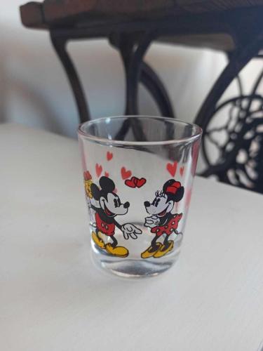 vintage ''Mınnıe Mouse & Mıckey Mouse''orijinal mini cam bardak & 7 cm