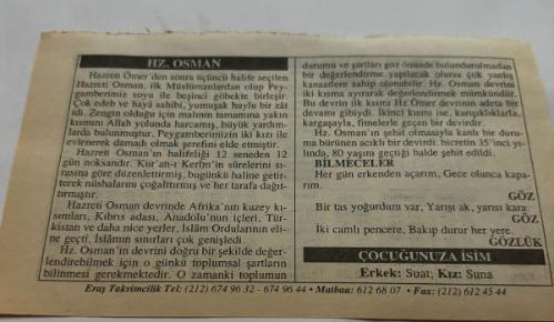 17 Haziran 2006-Orijinal Takvim Yaprağı-Doğum Günü-Söz,Nişan,Nikâh,Düğün ve Önemli Günler Hediyesi-ERAŞ Hizmet Takvimi-Ayet,Hadis (Hızır:43)-III.Halife Hz.Osman(r.a.)'ın Şehadeti(M.656)-Hz.Osman-Bilmeceler-Çocuğunuza İsim:Erkek:Suat,Kız:Suna
