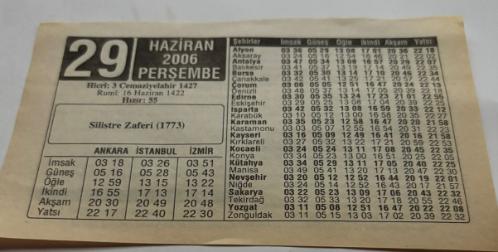 29 Haziran 2006-Orijinal Takvim Yaprağı-Doğum Günü-Söz,Nişan,Nikâh,Düğün ve Önemli Günler Hediyesi-ERAŞ Hizmet Takvimi-Ayet,Hadis (Hızır:55)-Silistre Zaferi(1773)-Zehirlenen Kişinin Beslenmesi-Dünyanın Yedi Harikası-Çocuğunuza İsim:Erkek:Şecaattin,Kız:Sonnur