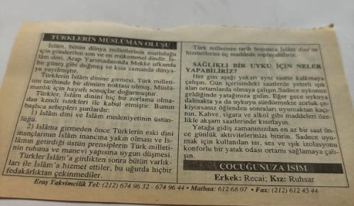 22 Temmuz 2006-Orijinal Takvim Yaprağı-Doğum Günü-Söz,Nişan,Nikâh,Düğün ve Önemli Günler Hediyesi-ERAŞ Hizmet Takvimi-Ayet,Hadis (Hızır:78)-(Seçme Hadisler,s.169)-Türklerin Müslüman Oluşu-Sağlıklı Bir Uyku İçin Neler Yapabiliriz?-Çocuğunuza İsim:Erkek:Recai,Kız:Ruhsar