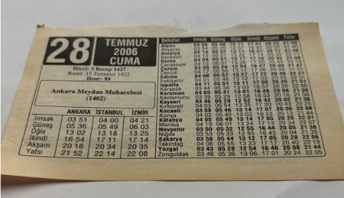 28 Temmuz 2006-Orijinal Takvim Yaprağı-Doğum Günü-Söz,Nişan,Nikâh,Düğün ve Önemli Günler Hediyesi-ERAŞ Hizmet Takvimi-Ayet,Hadis (Hızır:84)-Ankara Meydan Muharebesi(1402)-İçki İle Alakalı Ayetler-Çocuğunuza İsim:Erkek:Rüstem,Kız:Rüçhan