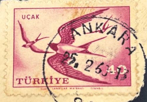 Türk Pulu - Turkish Stamp -Mektup Zarfından Kesilmiş /Postadan Geçmiş Pul Filateli - Ankara, 1963 Damgalı -KIRLANGIÇ KUŞLARI TEMALI PUL, 40 PARA - Türkiye Cumhuriyeti - NOSTALJİK DOĞUM GÜNÜ HEDİYESİ
