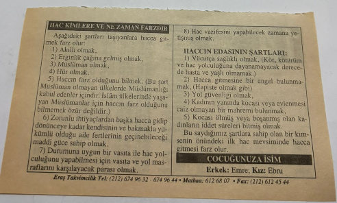 14 Aralık 2006-Orijinal Takvim Yaprağı-Doğum Günü-Söz,Nişan,Nikâh,Düğün ve Önemli Günler Hediyesi-ERAŞ Hizmet Takvimi-Ayet,Hadis (Kasım:37)-(Riyazü's-Salihin,1/307)-Hac Kimlere ve Ne Zaman Farzdır-Haccın Edasının Şartları-Çocuğunuza İsim:Erkek:Emre,Kız:Ebru
