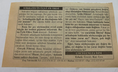 15 Aralık 2006-Orijinal Takvim Yaprağı-Doğum Günü-Söz,Nişan,Nikâh,Düğün ve Önemli Günler Hediyesi-ERAŞ Hizmet Takvimi-Ayet,Hadis (Kasım:38)-(Diraelli)-Sokates'in Üçlü Filtresi-Çocuğunuza İsim:Erkek:Emrah,Kız:Esra
