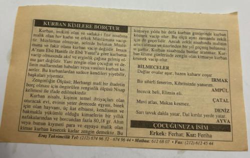 28 Aralık 2006-Orijinal Takvim Yaprağı-Doğum Günü-Söz,Nişan,Nikâh,Düğün ve Önemli Günler Hediyesi-ERAŞ Hizmet Takvimi-Ayet,Hadis (Kasım:51)-(Moliere)-Kurban Kimlere Borçtur-Bilmeceler-Çocuğunuza İsim:Erkek:Ferhat,Kız:Feriha