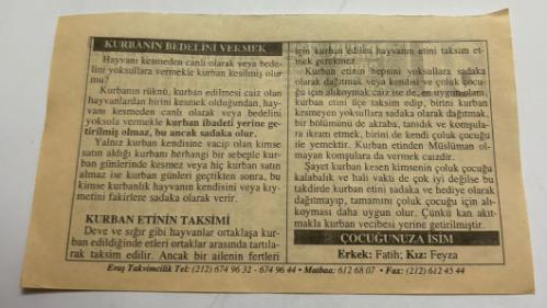 30 Aralık 2006-Orijinal Takvim Yaprağı-Doğum Günü-Söz,Nişan,Nikâh,Düğün ve Önemli Günler Hediyesi-ERAŞ Hizmet Takvimi-Ayet,Hadis (Kasım:53)-KURBAN BAYRAMI AREFESİ(Teşrik tekbirlerini unutmayınız!)-Yavuz Sultan Selim'in Kudüs'ü Fethi(1517)-Kurban'ın Bedelini Vermek-Kurban Etinin Taksimi-Çocuğunuza İsim:Erkek:Fatih,Kız:Feyza