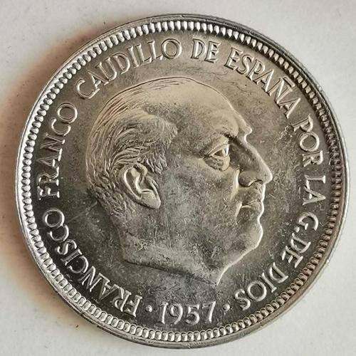 İSPANYA 1957   5  PESETAS  Yıldız'ın içinde 75 (1975)