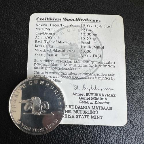 Türkiye 15 Yeni Türk Lirası 2005. 925 Ayar Gümüş.  Sertifikalı, Proof Baskı, Nadir (5.000 Ad Basım) 23. Universiade 2005 İzmir. 1368 Sıra Nolu.