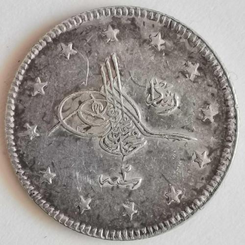 OSMANLI DEVLETİ  SULTAN MEHMET REŞAT DÖNEMİ  1327 / 2    2 KURUŞ  GÜMÜŞ  2,4  GRAM  Eski Tip: Tuğranın sağında 