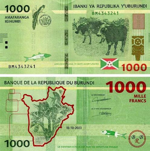 BURUNDİ 1000 FRANK (AMAFRANGA) 2023, P#51, ÇİL, ESKİ YABANCI KAĞIT PARA