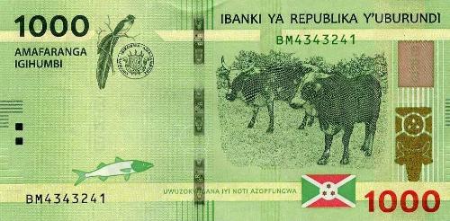 BURUNDİ 1000 FRANK (AMAFRANGA) 2023, P#51, ÇİL, ESKİ YABANCI KAĞIT PARA