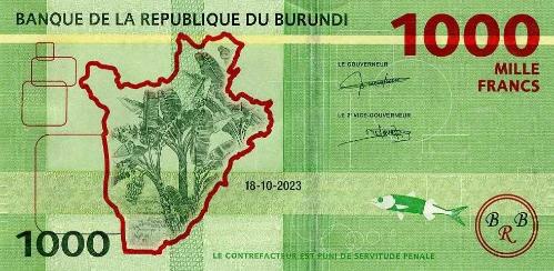BURUNDİ 1000 FRANK (AMAFRANGA) 2023, P#51, ÇİL, ESKİ YABANCI KAĞIT PARA