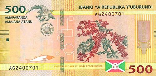 BURUNDİ 500 FRANK (AMAFRANGA) 2023, P#50, ÇİL, ESKİ YABANCI KAĞIT PARA