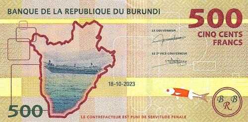 BURUNDİ 500 FRANK (AMAFRANGA) 2023, P#50, ÇİL, ESKİ YABANCI KAĞIT PARA