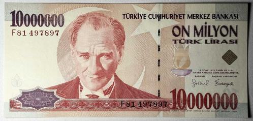 7. Emisyon 10 Milyon Türk Lirası F81 497897 Çil Kondisyonda Koleksiyonluk Eski Para
