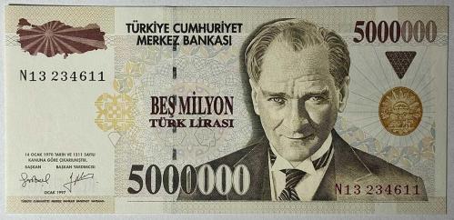 7. Emisyon 5 Milyon Türk Lirası N13 234611  Çil Kondisyonda Koleksiyonluk Eski Para