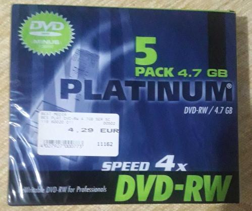 LOT.4 » PLATINUM DVD RW 4.7 GB BOŞ YENİ 5 ADET-ORJİNAL AMBALAJINDA