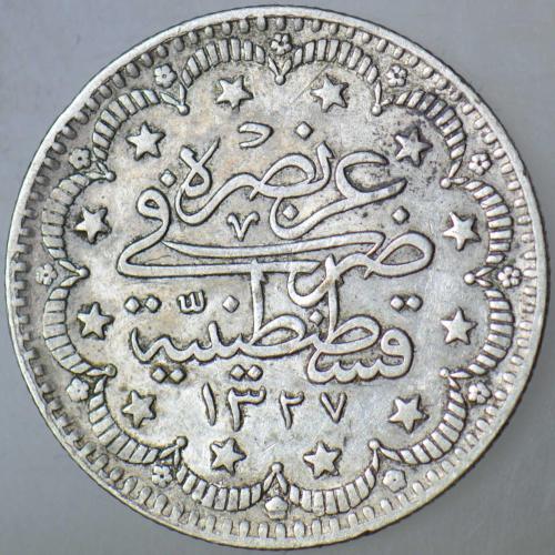 5. MEHMET REŞAD GÜMÜŞ 5 KURUŞ 1327/3 İSTANBUL DARBI. ÇİLALTI(-)