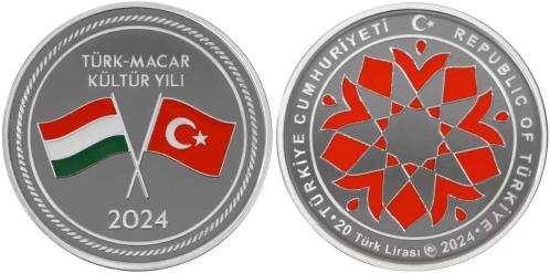 TÜRK-MACAR KÜLTÜR YILI 20 LİRA 2024 GÜMÜŞ HATIRA RENKLİ. 5000 BASKI. SERİ NOLU SERTİFİKALI-KAPSÜLÜNDE 31,1 gr ÇİL.