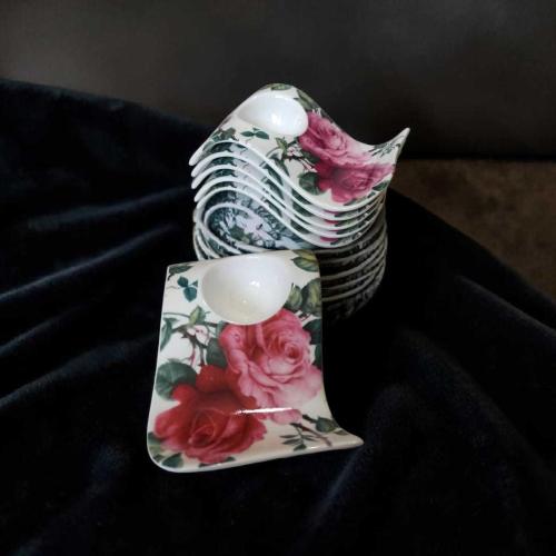 vintage Tefland ''SAM & SQUITO güllü porselen sunum ve yumurtalık seti 6 parça