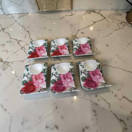 vintage Tefland ''SAM & SQUITO güllü porselen sunum ve yumurtalık seti 6 parça