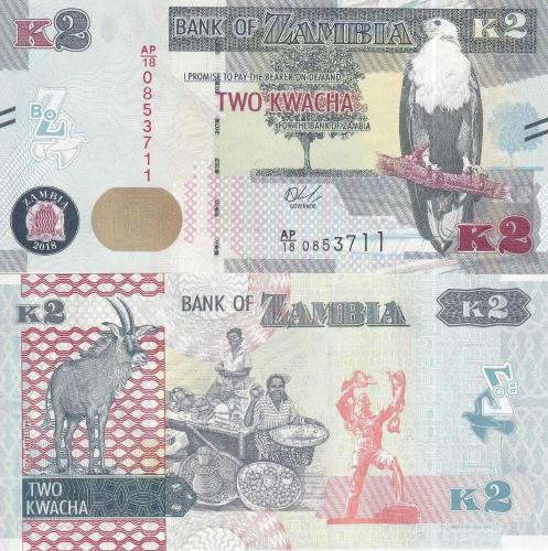 Zambiya 2018 Yılı 2 Kwacha Kağıt Para Çil ( Unc ) Koleksiyon Para