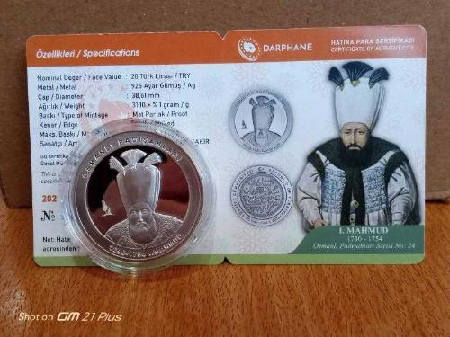 LOT.5 » Padişahlar no 24 1. Mahmut Darphane Sertifikalı Gümüş Hatıra Para