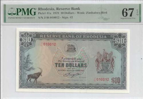 Rodezya 10 dollar 1979 çil++