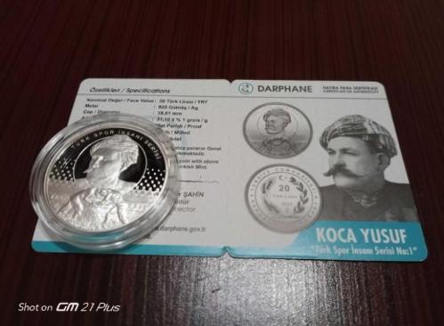 LOT.4 » 2021 20 Lira Türk Spor İnsanı Serisi No:1 Koca Yusuf Gümüş Hatıra Parası