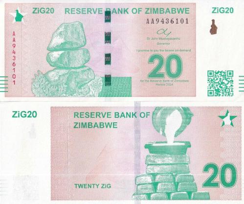 Zimbabwe 2024 Yılı 20 Zig Yabancı Kağıt Para Çil ( UNC ) Koleksiyon Para