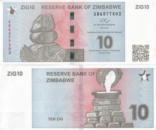 Zimbabwe 2024 Yılı 10 Zig Yabancı Kağıt Para Çil ( UNC ) Koleksiyon Para