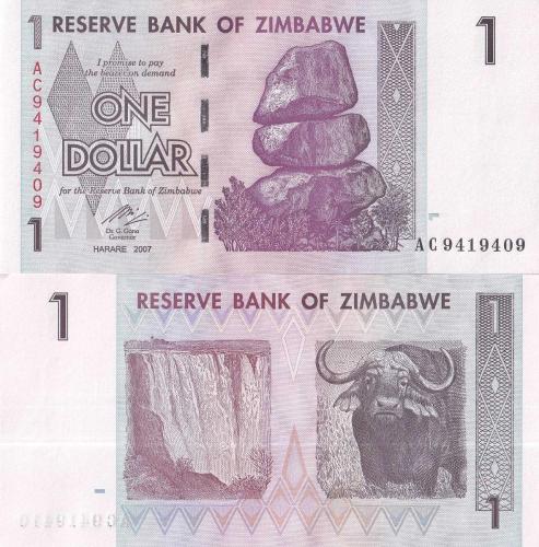 Zimbabwe 2007 Yılı 1 Dolar Yabancı Kağıt Para Çil ( UNC ) Koleksiyon Para