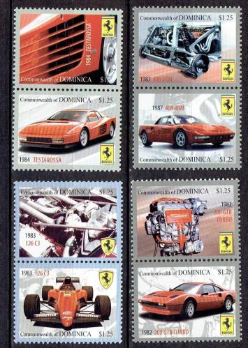 DOMİNİK, TAM SERİ  MNH , FERRARİ KONULU PULLAR.